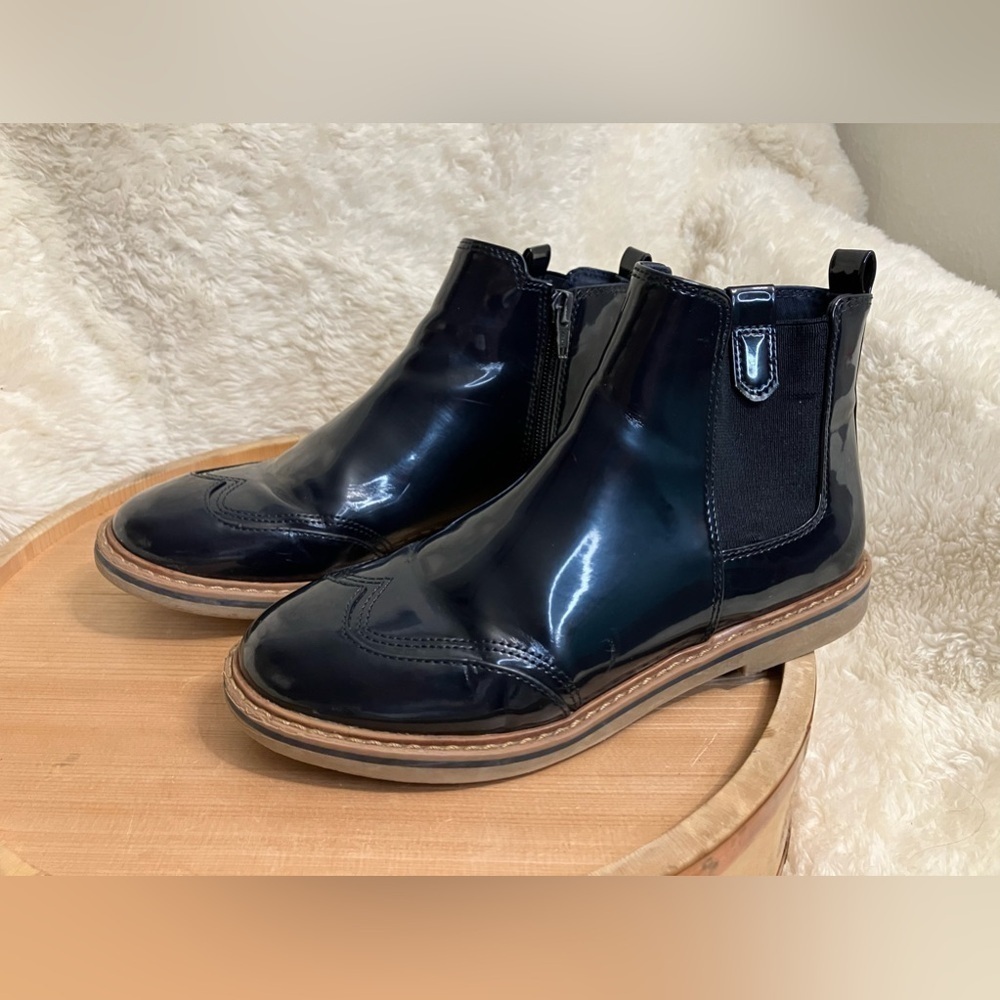 Zara Patent Slip-On Navy Blue Boots EU 35/ US 5